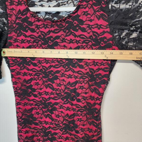 BCX Bodycon Mini Dress Size S Black Lace Overlay Ruched Formal Whimsy Goth Glam - Picture 7 of 11